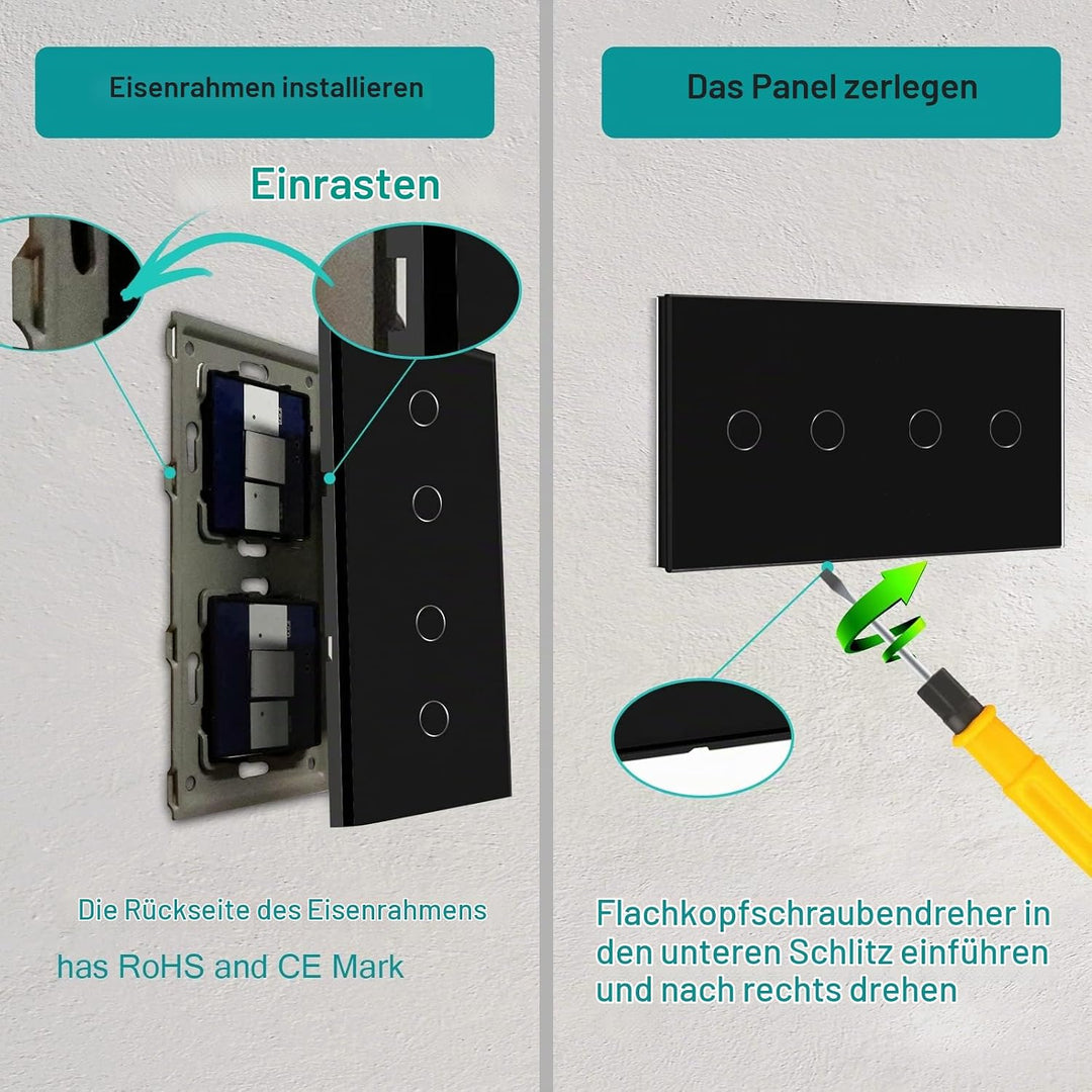 BSEED Smart Alexa Lichtschalter Double WiFi Touch Wandlichtschalter 2 Fach 1-Weg (Neutralstrom Erfor