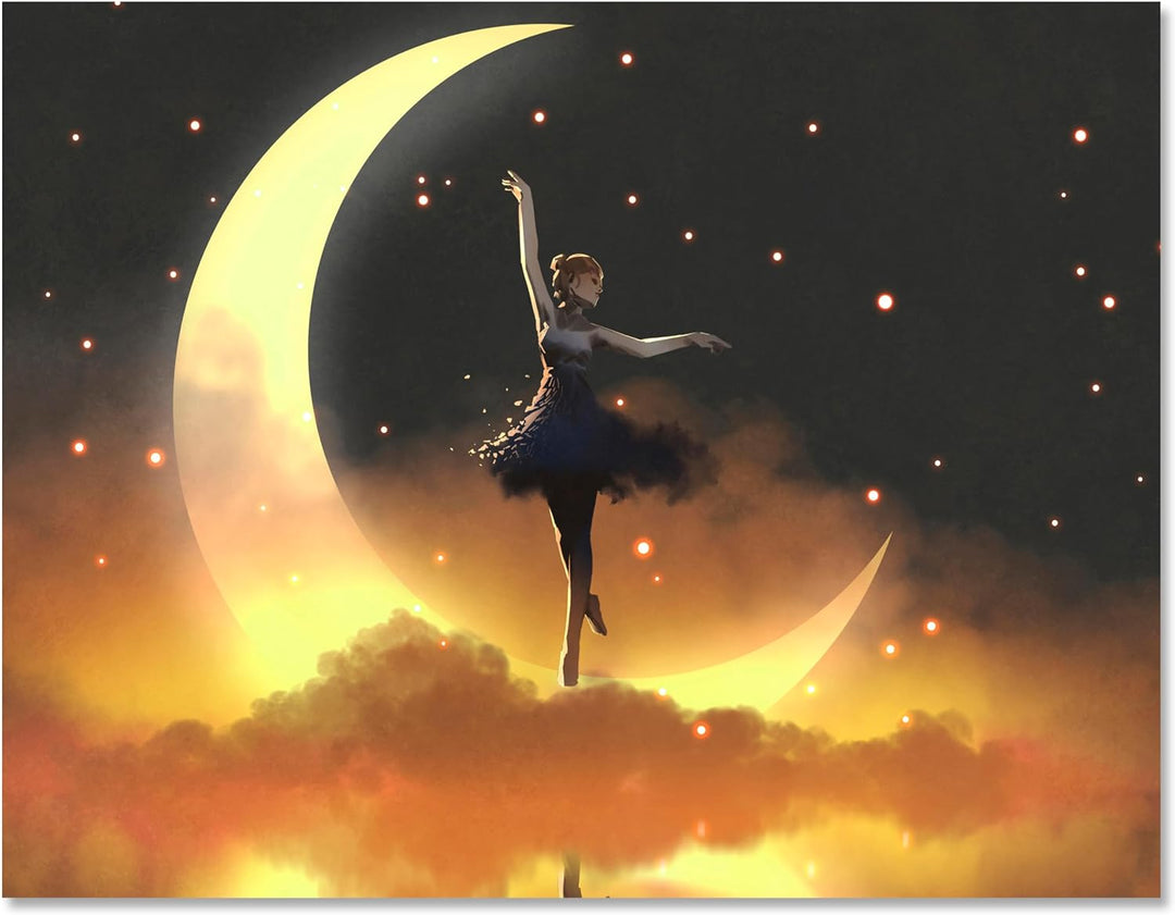 wandmotiv24 Leinwandbild Digital Art, 80x60cm, Querformat, Tänzerin Mond, Deko, Bilder auf Leinwand,