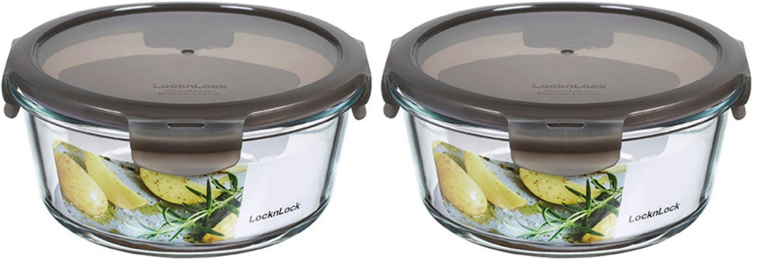 LocknLock OVEN GLASS Frischhaltedosen Glas mit Deckel | 950 ml Rund, Ø180 x 82 mm | Kühlschrank, Gef