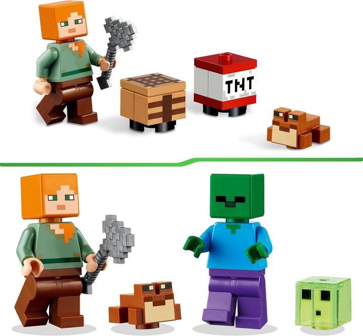 LEGO Minecraft Das Sumpfabenteuer Set, Spielzeug mit Figuren mit Alex- und Zombie-Figuren im Biom, G