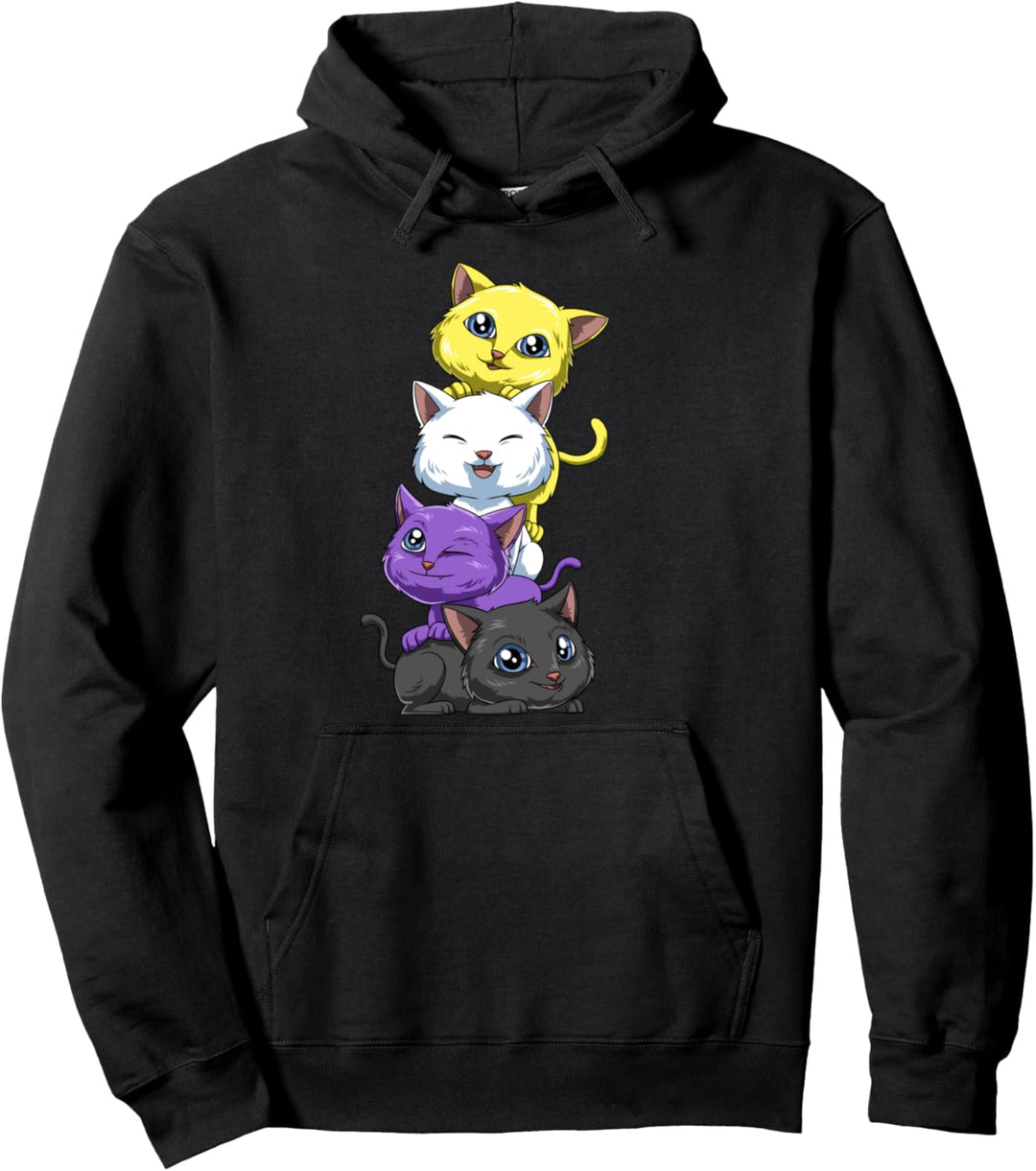 Nonbinary Cats Anime Style – Pride LGBTQ Transgender Pullover Hoodie