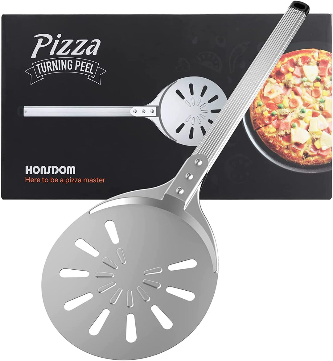 Honsdom Perforierter Pizzaschieber, 8 Zoll Pizzawender, Rund Pizzaschaufel aus Hart Eloxiertem Alumi