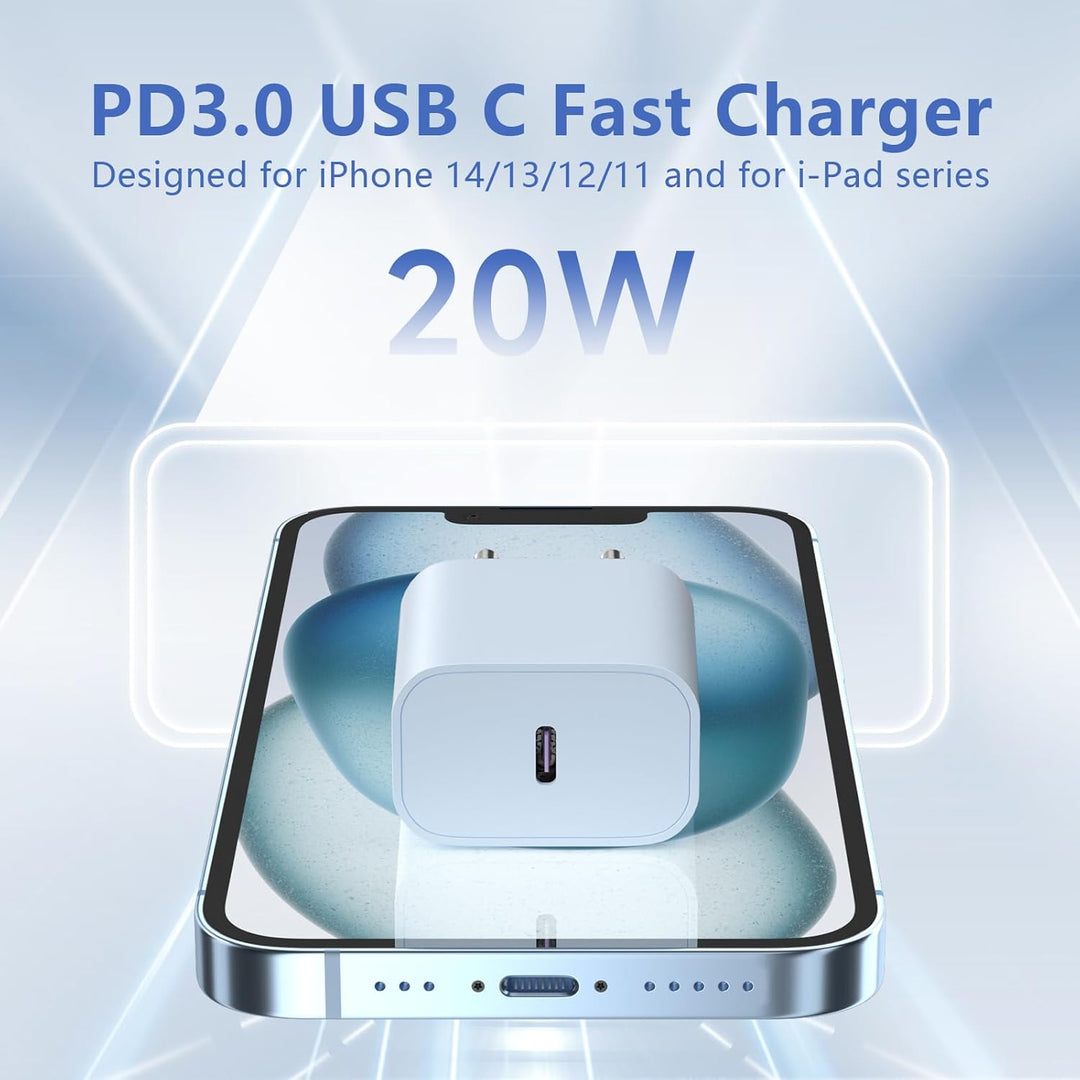 Für iPhone 14 13 Ladegerät, 20W USB C Schnellladegerät mit 2M Lighting Ladekabel, 2Pack USB C Schnel