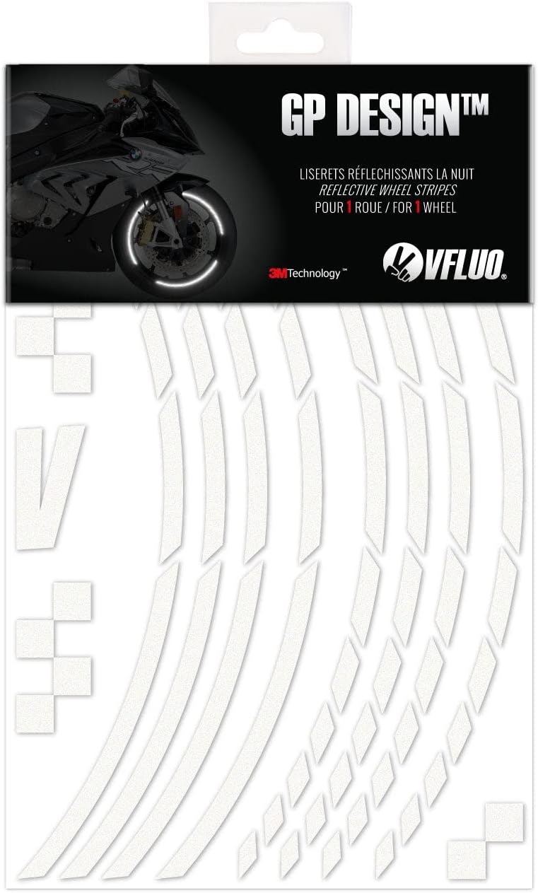 VFLUO - Kit Reflektierende Felgenrandaufkleber GP Motorrad, Aufkleber für 1 Rad 3M™-Technologie™, 36
