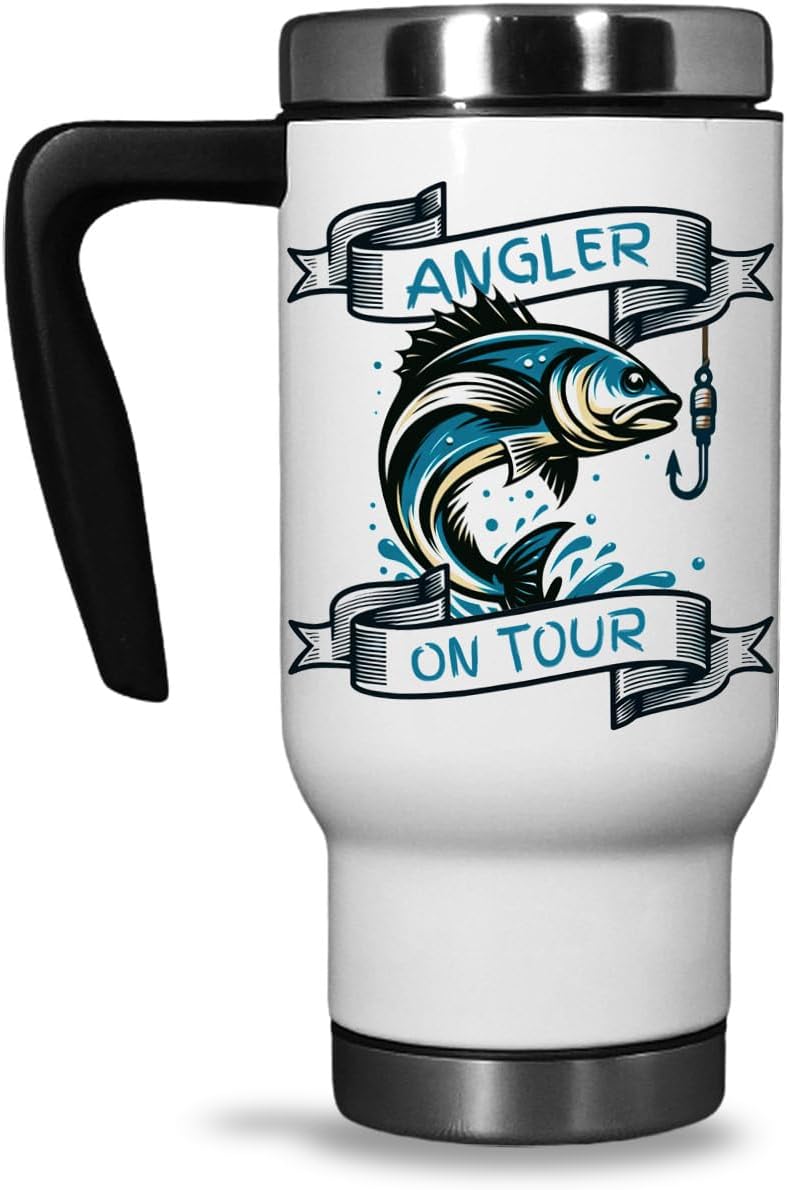 Geschenkidee für Angler - Isolierbecher/Thermobecher aus Edelstahl und Kunststoff für den nächsten A