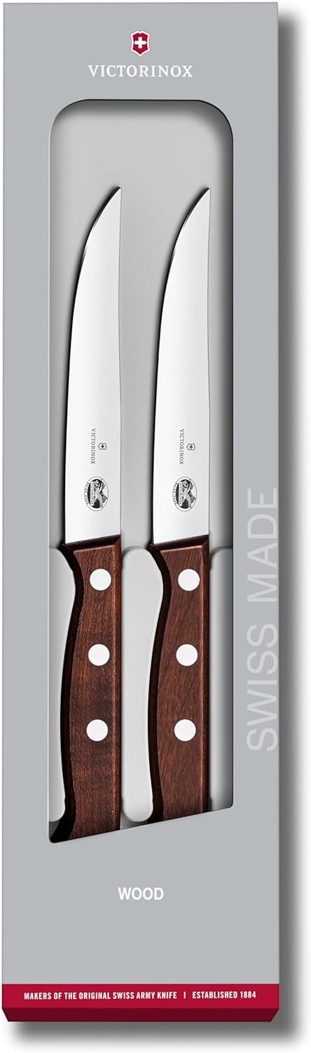 Victorinox Wood Steakmesser-Set, 2-tlg, extra scharfes Messer mit geradem Schliff, Ahornholzgriff