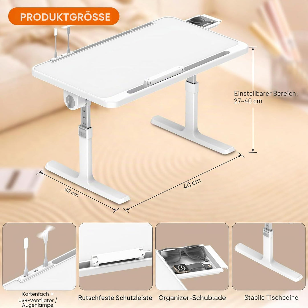 Huracan Laptoptisch Klappbarer, Laptop Betttisch, Tragbares Lapdesk mit 5-Höhenverstellbar und Winke