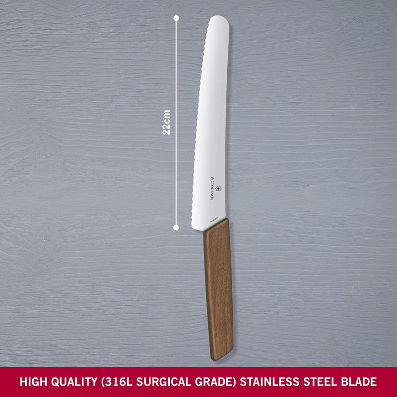 Victorinox, Swiss Modern, Profi Brot- und Konditormesser, Extra Scharfe Klinge, Wellenschliff, 22 cm