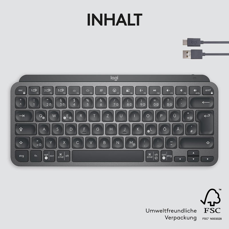 Logitech MX Keys Mini Kabellose Tastatur, Kompakt, Bluetooth, Hintergrundbeleuchtung, USB-C, Kompati