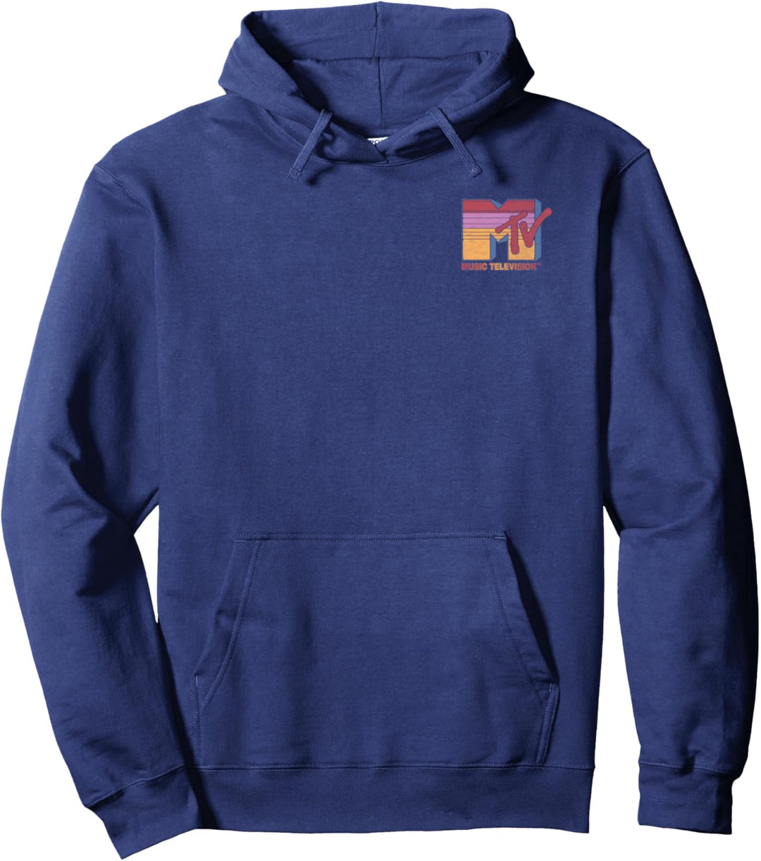 MTV Orange Pink & Red Retro Stripes Logo Pullover Hoodie