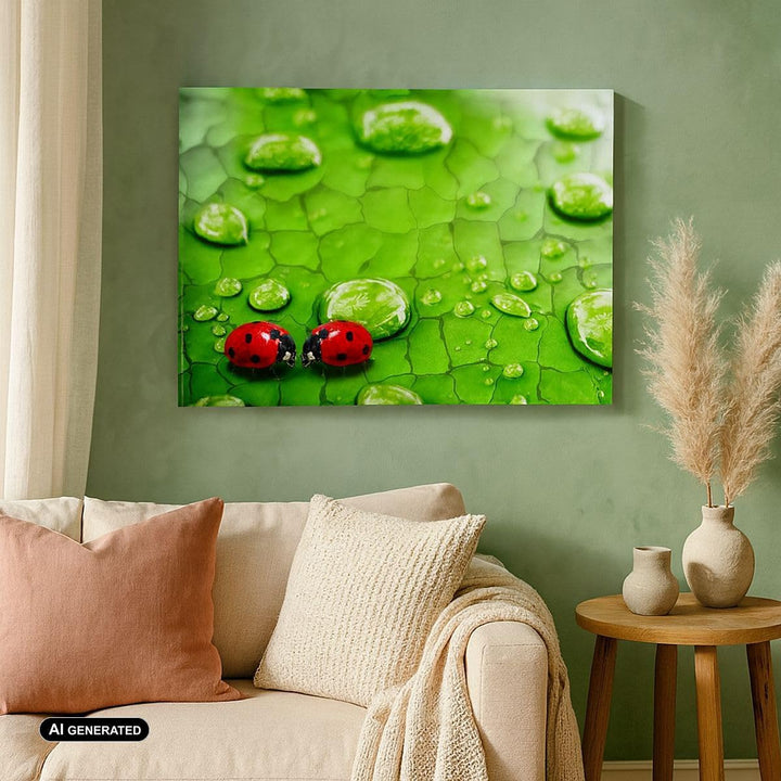 Bilder auf Leinwand 100x70cm Leinwandbild Marienkäfer Gras Blatt Tropfen Gross Wanddeko Bild Schlafz