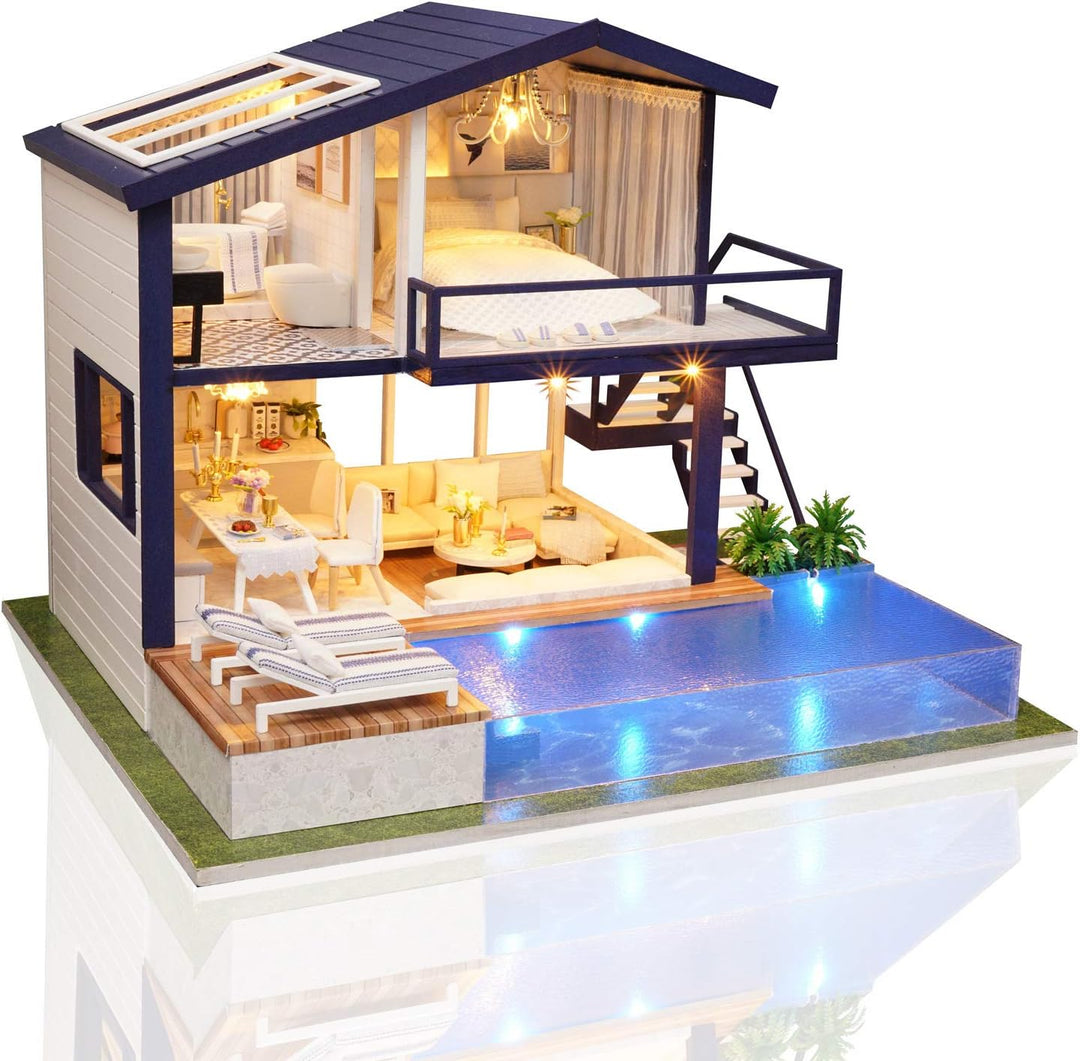 Cuteefun DIY Miniatur Puppenhaus Kit zum BAU Miniatur Haus mit Musik und Möbeln Selber Bauen Kreativ