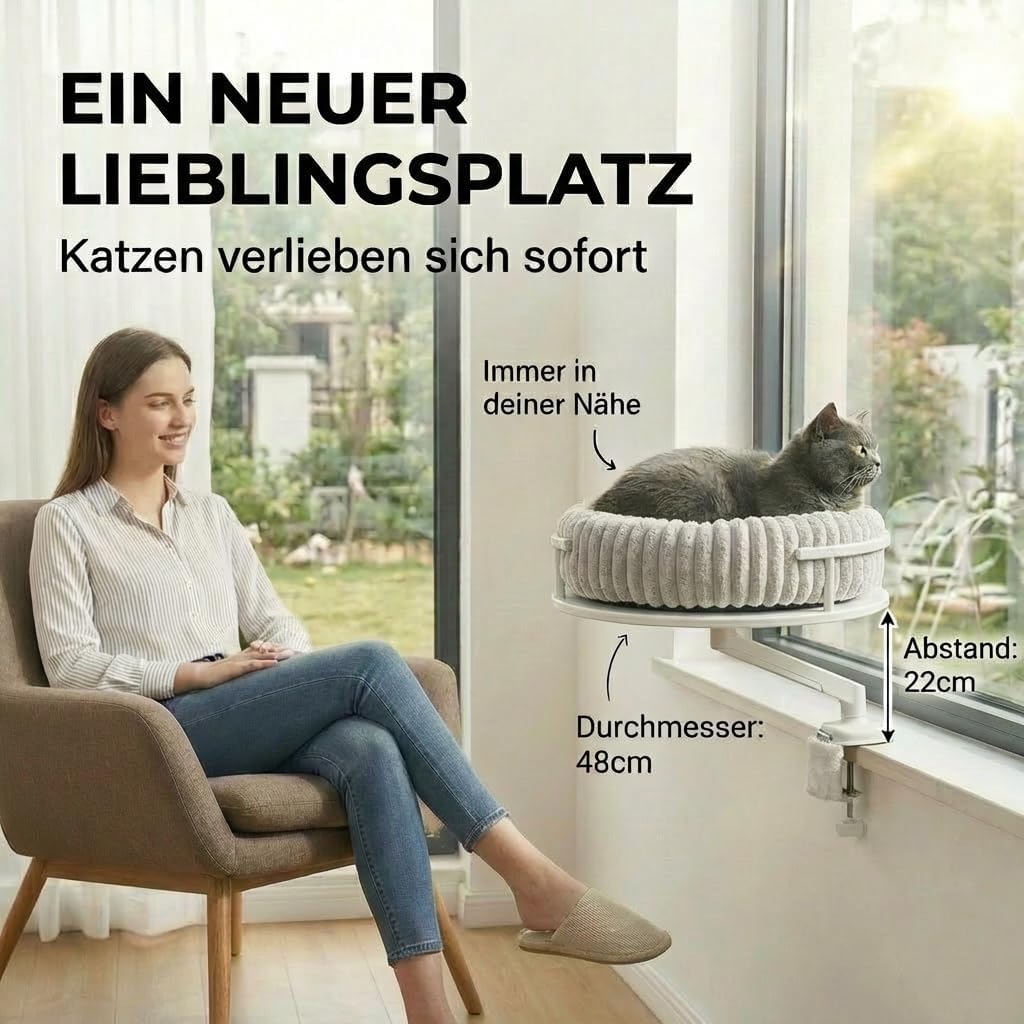 Katzenbett LEVI | Katzenbett Schreibtisch | Katzenplattform | Für Tische und Fenstersims | Inkl. 2 B