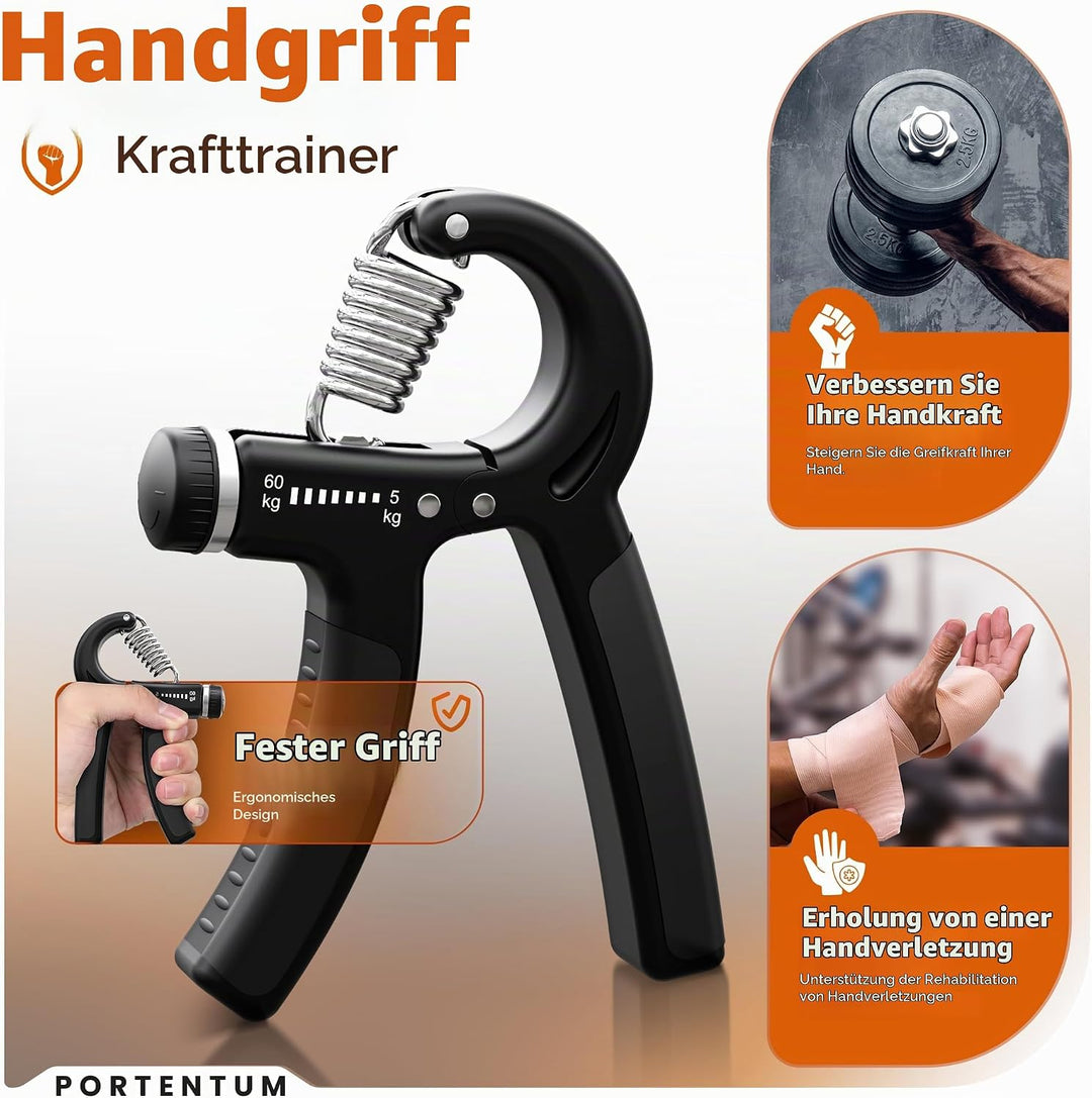 PORTENTUM Handtrainer Unterarmtrainer, Einstellbarer Widerstand 5-60kg, Hand Unterarm Trainingsgerät