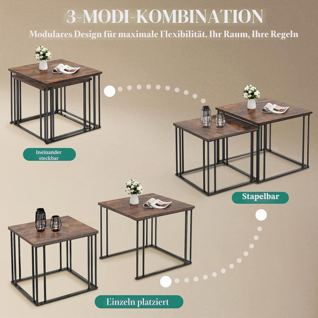 YITAHOME Couchtisch 2er Set, Wohnzimmertisch Holz mit Metallrahmen, Modern Bauernhaus Cocktail für W