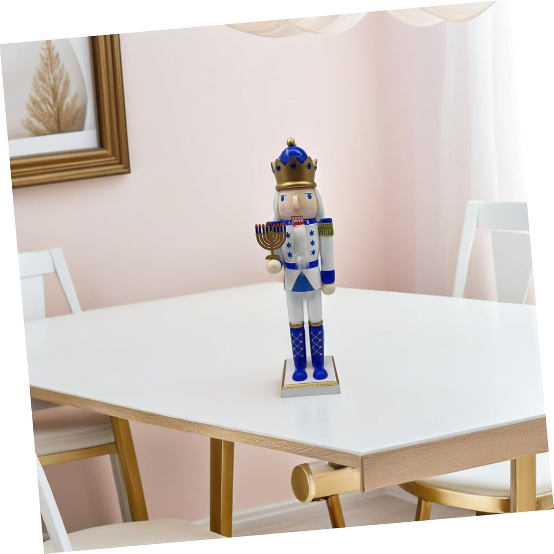 Ciieeo Nussknacker-Soldat-Puppe Aus Holz Blau-weiss Traditionelle Nussknacker-soldatenfigur Chanukka