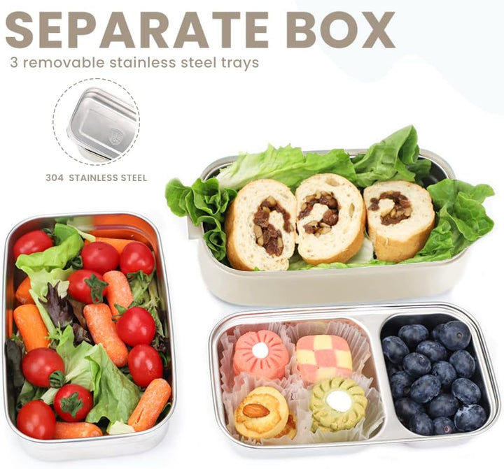 Bugucat Lunchbox Edelstahl 1700ML,Bento Box Brotdose Auslaufsicher Luftdichte Brotzeitbox mit Fächer