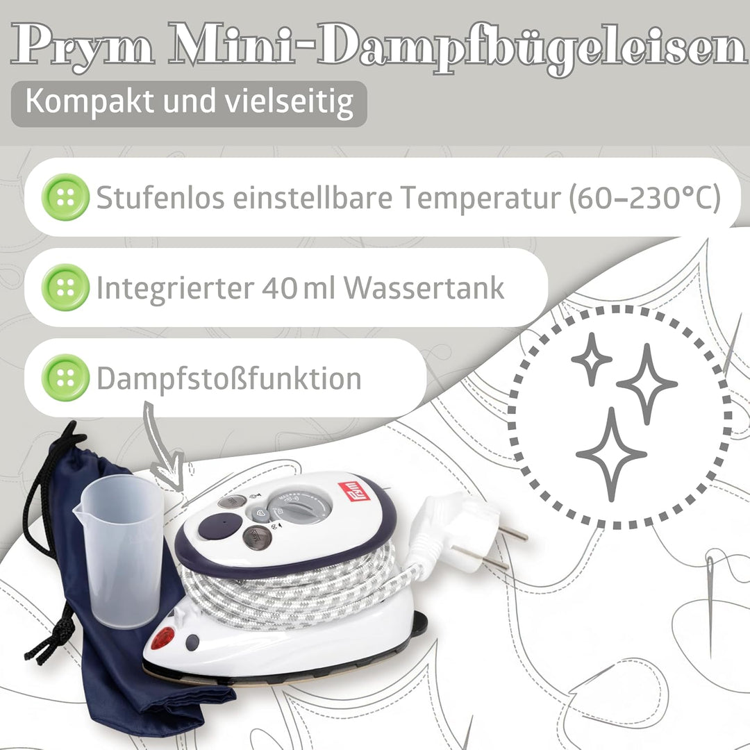 Prym Mini Dampf Bügeleisen Mit SEMPLIX Silikon Ablage (grün) Im Set, Kleines Leichtes Dampf Bügeleis