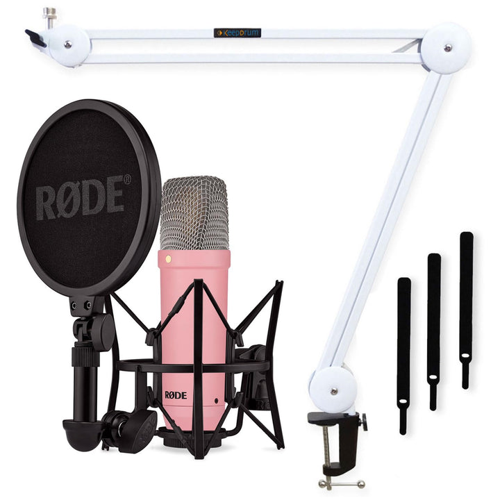 Rode NT1 Signature Pink Studio-Mikrofon + keepdrum MS138 Gelenkarm-Stativ Weiss pink Mikrofon Pink /