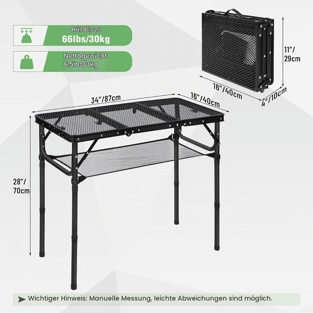REDCAMP Tragbarer Grilltisch mit Mesh Desktop, 87 x 40cm Leichter Faltbarer Klappbarer Campingtisch