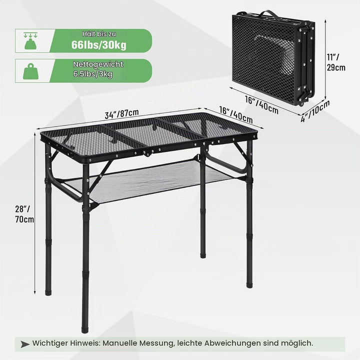 REDCAMP Tragbarer Grilltisch mit Mesh Desktop, 87 x 40cm Leichter Faltbarer Klappbarer Campingtisch