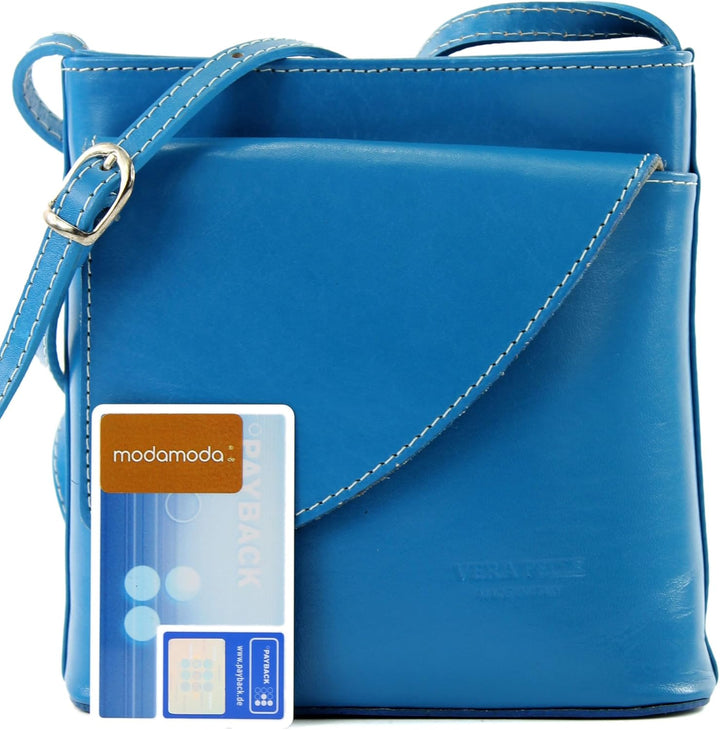 modamoda de - D17- ital Kleine Umhängetasche aus Leder Himmelblau, Himmelblau