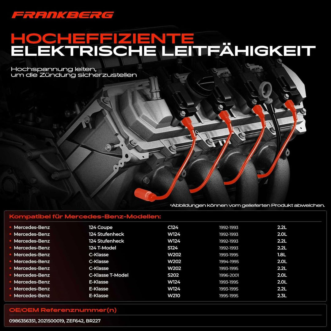 Frankberg 4x Zündleitungssatz Zündkabel Kompatibel mit C-Klasse W202 C180 C200 C220 1.8L-2.2L 1993-1