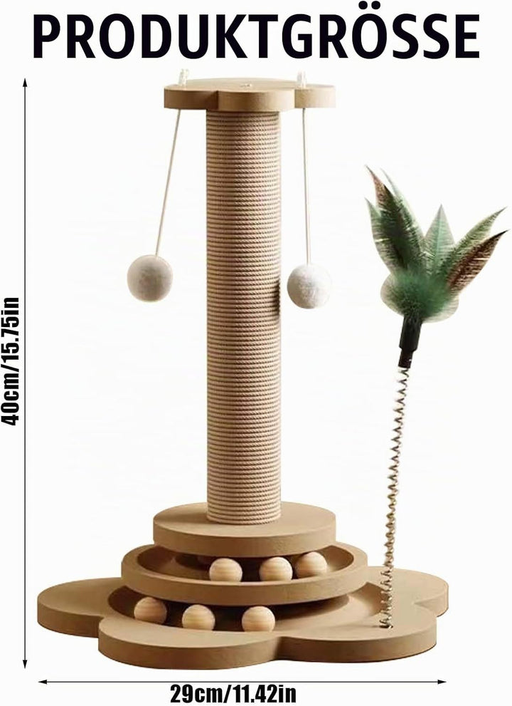 GOMETY 4 in 1 Katzenspielzeug aus Holz Roller 2-lagiger Drehteller Interaktives Katzen Spielzeug höl