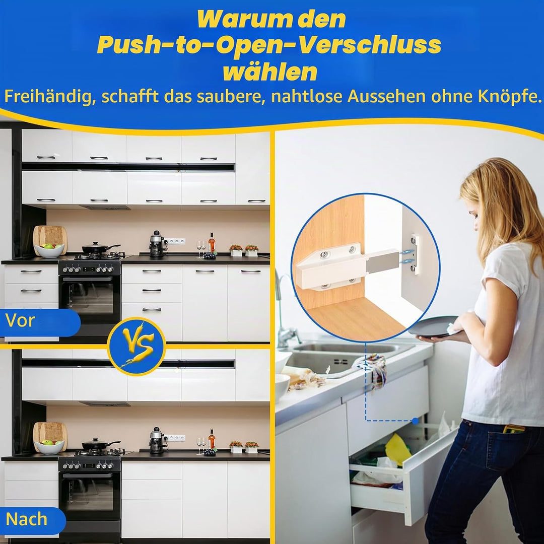 Drucktüröffner Push to Open Magnet Jiayi 4 Stück Heavy Duty Schrank Türöffner Tip On für Türen Besch
