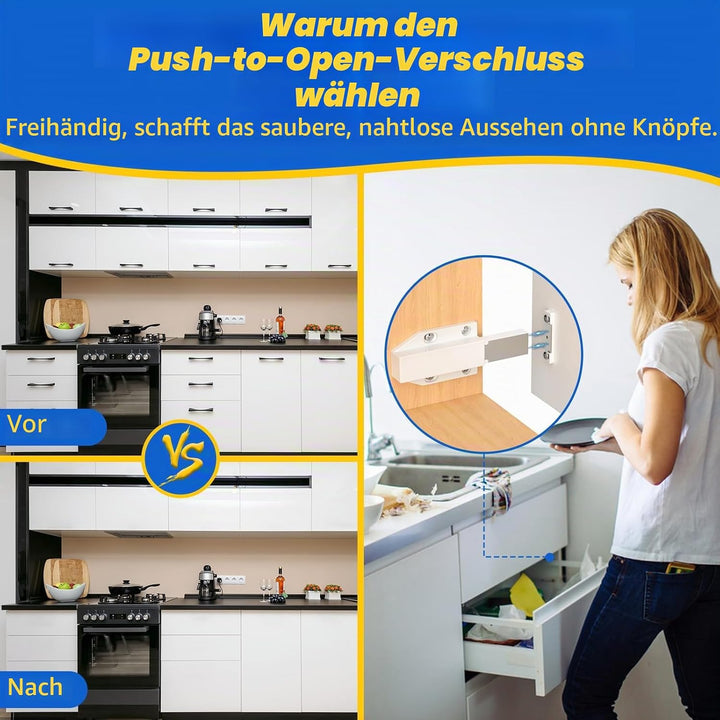 Drucktüröffner Push to Open Magnet Jiayi 4 Stück Heavy Duty Schrank Türöffner Tip On für Türen Besch