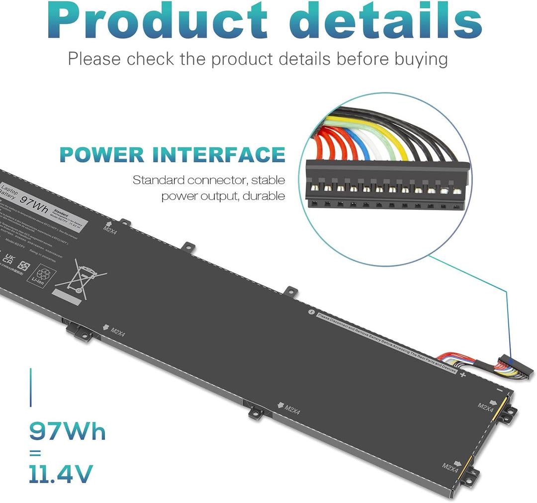 ASUNCELL 11.4V/97Wh 6GTPY Laptop-Batterie für Dell XPS 15 9550 9560 9570, Dell Precision 5510 5520 5