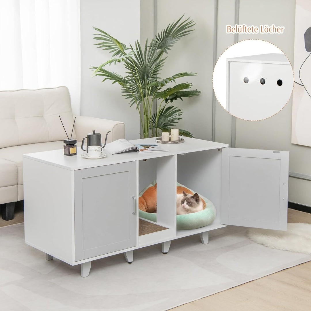 COSTWAY Katzenklo Schrank für 2 Katzen, Katzenschrank für Katzentoilette, Katzenhaus mit 2 Türen & K