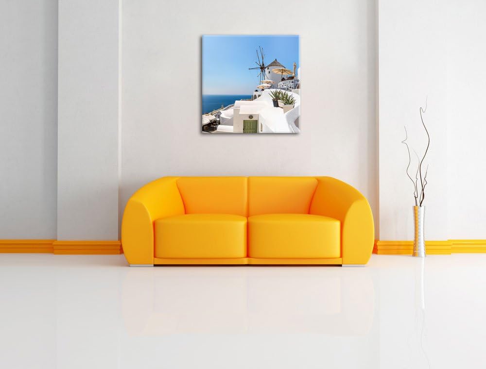 Pixxprint Stadt am Meer, Format: 70x70 auf Leinwand, XXL riesige Bilder fertig gerahmt mit Keilrahme