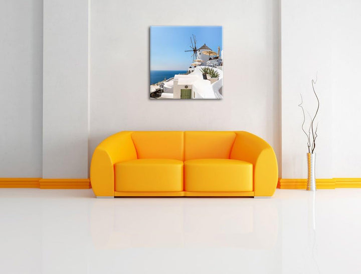 Pixxprint Stadt am Meer, Format: 70x70 auf Leinwand, XXL riesige Bilder fertig gerahmt mit Keilrahme