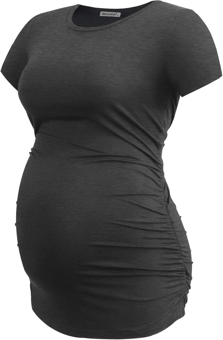 Smallshow Damen Umstandsmode Tops Seitlich Geraffte Schwangerschafts Umstandstop 3er Pack M Dunkelgr
