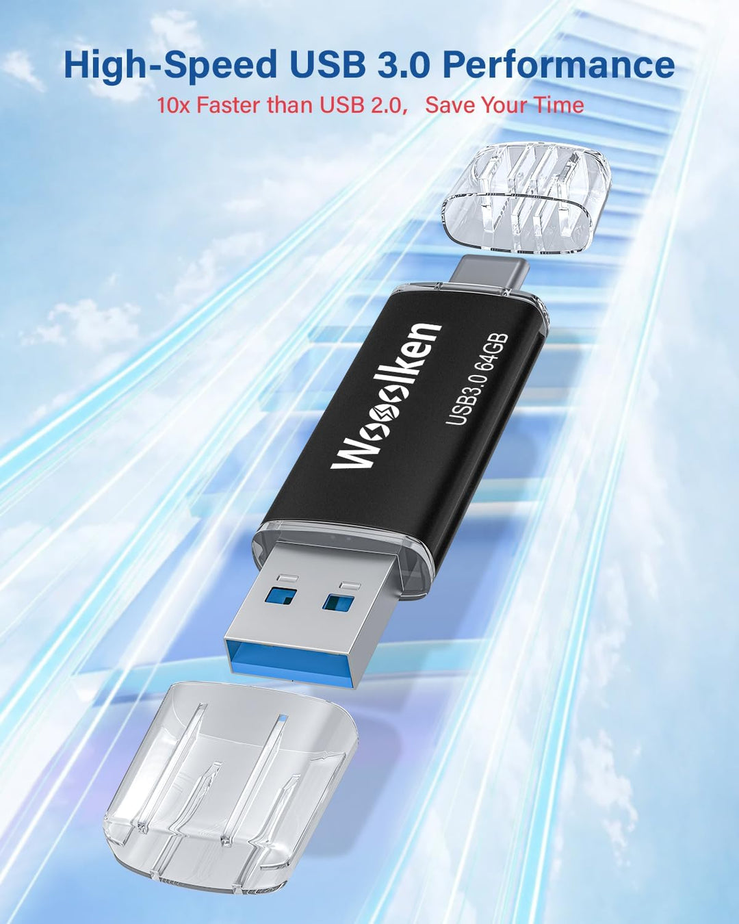 USB C Stick 64GB 3.0 OTG 2 Stück,WOOOLKEN 2er Pack Type-C (2-in-1 USB-Stick z.B.für Android Handy, T