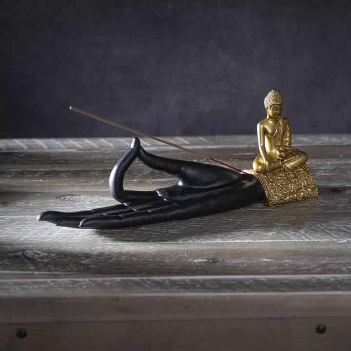 Räucherstäbchenhalter Buddha's Hand mit goldfarbener Buddha Figur