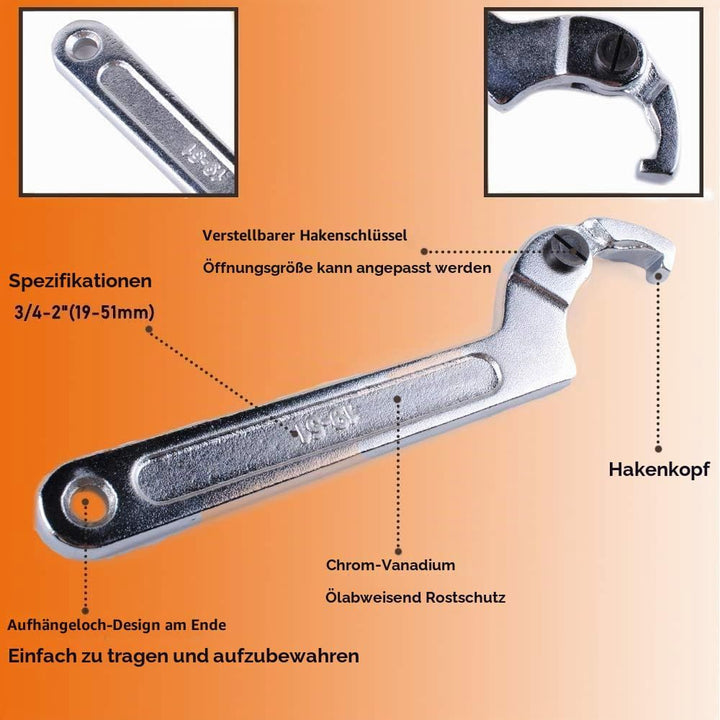 Poweka C Verstellbar Hakenschlüssel 4 Stück Schraubenschlüssel Enthält 3/4-2", 1 1/4-3", 2-4 3/4", 4