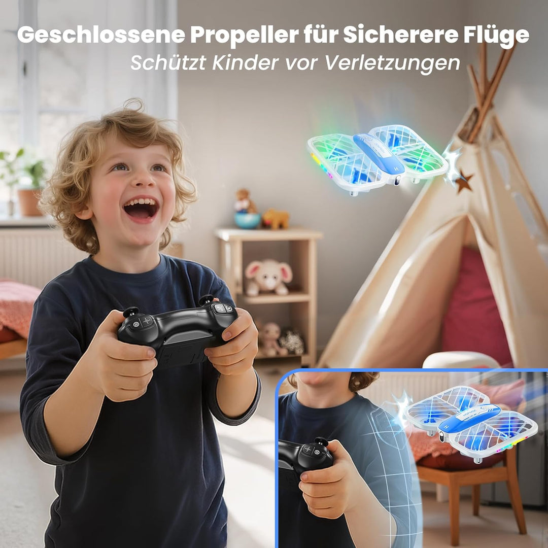 Mini Drohne für Kinder, HOFMOC Mini Drohne mit 5 LED-Leuchten, 3D-Flip, One-Key Start/Landung, Headl