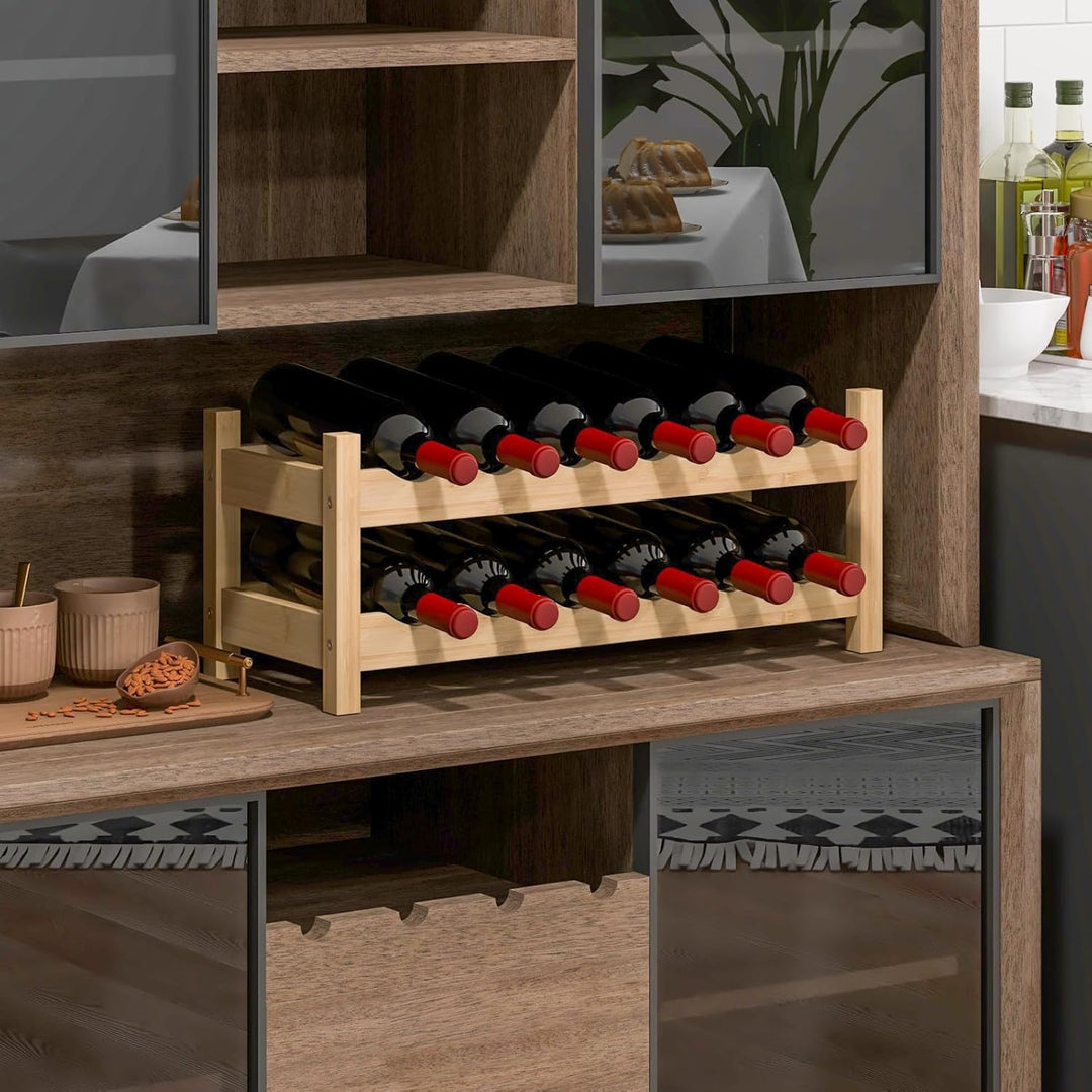 COSTWAY Weinregal Bambus für 12 Flaschen, Flaschenregal mit 2 Etagen, Flaschenhalter für Keller, Küc