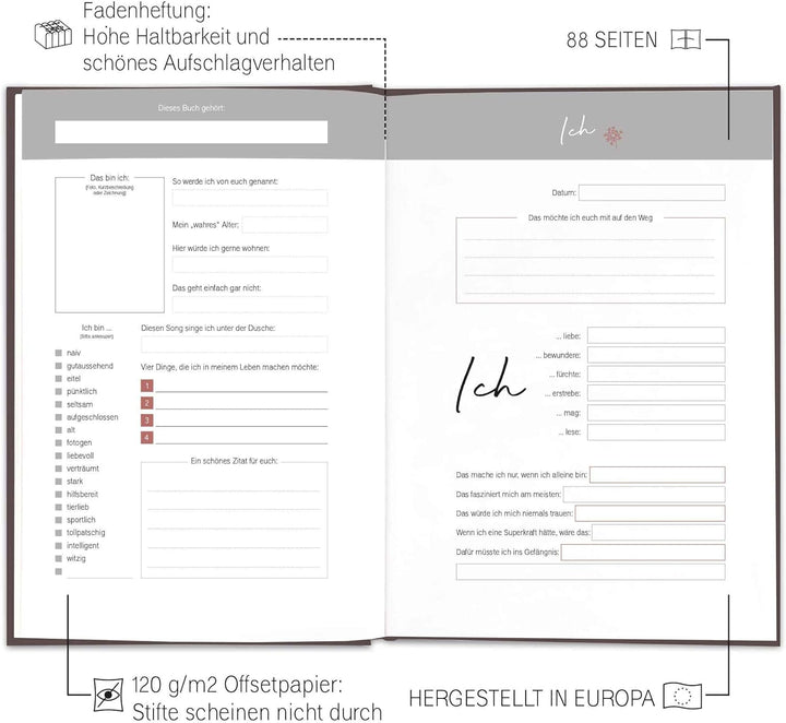 LEAF & GOLD® Freundebuch zum Ausfüllen I Freundebuch für Erwachsene mit edlem Gold-Cover I Freundsch