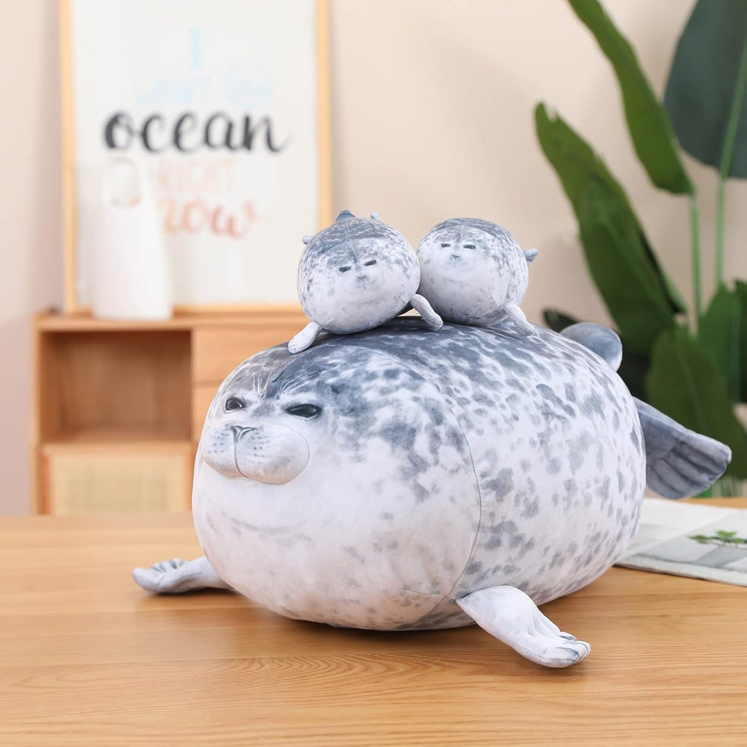 SQEQE Chubby Seal Pillow Plush with 4 Baby Seal Plushies in her Tummy, Stuffed Cotton Plush Animal T