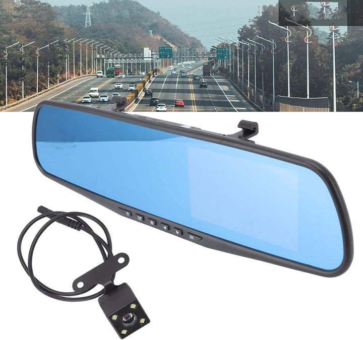Spiegel-Dashcam für Auto, 4,3-Zoll-Rückspiegelkamera, LCD-Vollbild, 1080p-Loop-Aufzeichnung, Rückfah