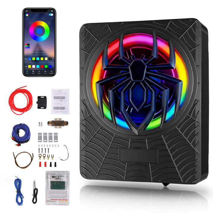 Hodozzy 1200W RGB-Subwoofer, Schlanker Unter-Sitz-Subwoofer für Autos und Verstärker-Paket mit RGB-B