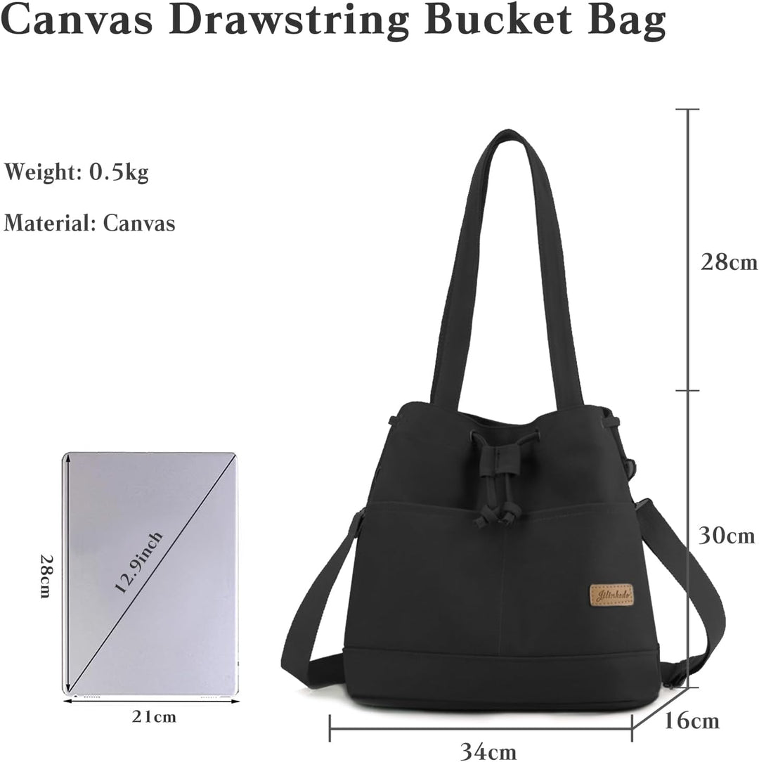 CORIOS Damen Eimer Taschen Kordelzug Handtasche Canvas Schultertasche Grosse Kapazität Umhängetasche