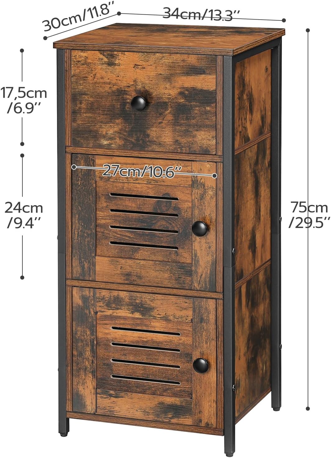 HOOBRO Kommode Schrank Vintage, Beistellschrank mit Schublade, Schmaler Schrank, Verstellbaren Ablag
