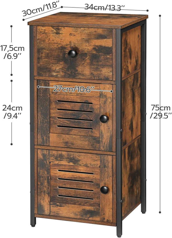 HOOBRO Kommode Schrank Vintage, Beistellschrank mit Schublade, Schmaler Schrank, Verstellbaren Ablag