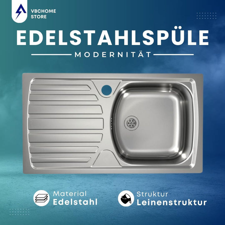 VBChome: Einbauspüle mit Hahnloch 780 x 435 mm Camping Küchenspüle - Leinenstruktur Alveus Basic 170