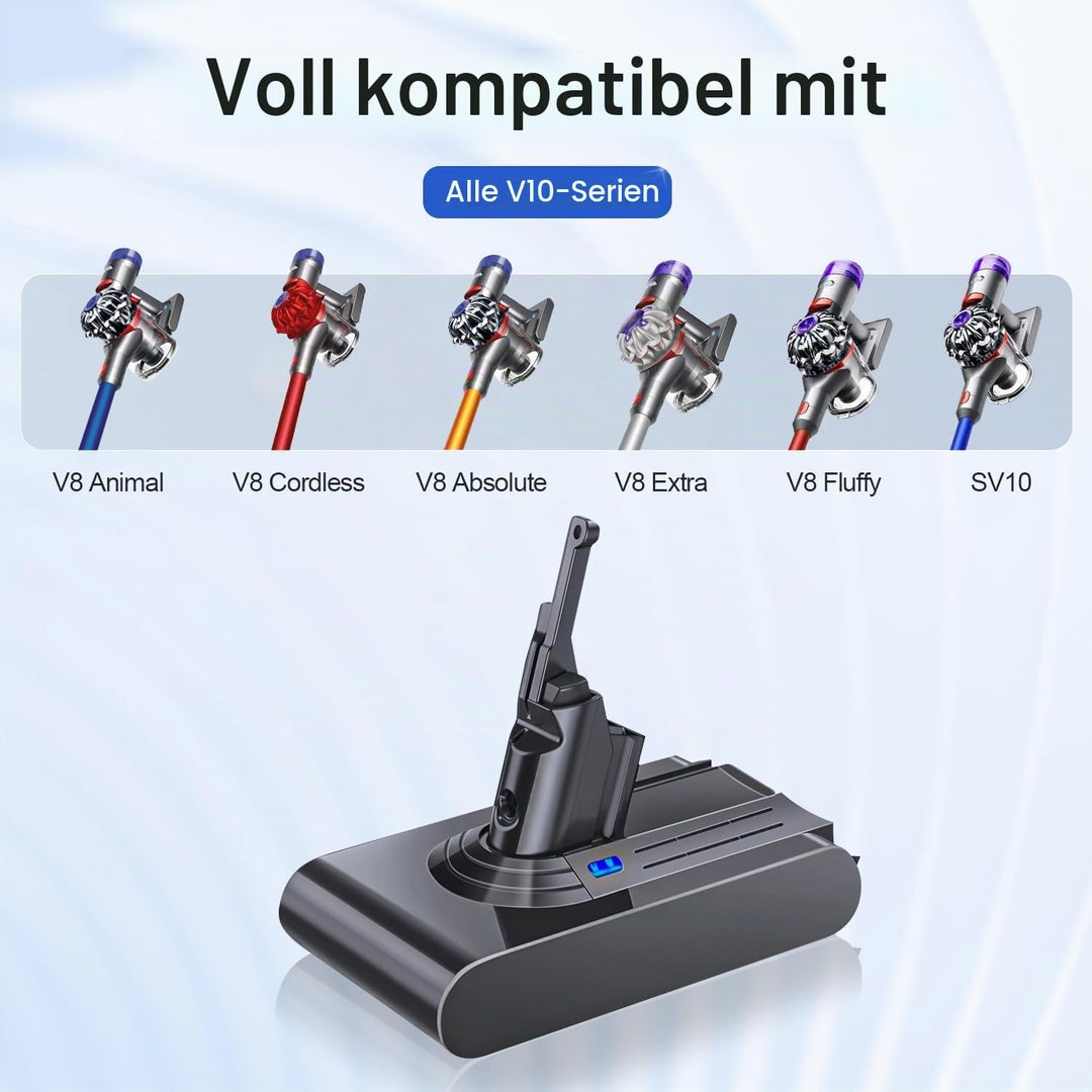8000mAh Akku für Dyson V8 SV10, Li-ION Ersatzakku Batterie kompatibel mit V8 Animal/Absolute/Motorhe