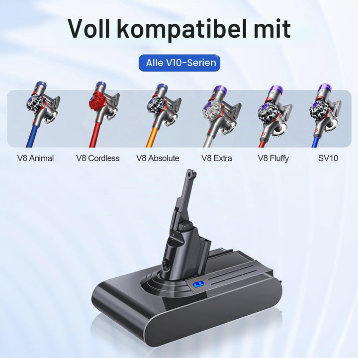 8000mAh Akku für Dyson V8 SV10, Li-ION Ersatzakku Batterie kompatibel mit V8 Animal/Absolute/Motorhe